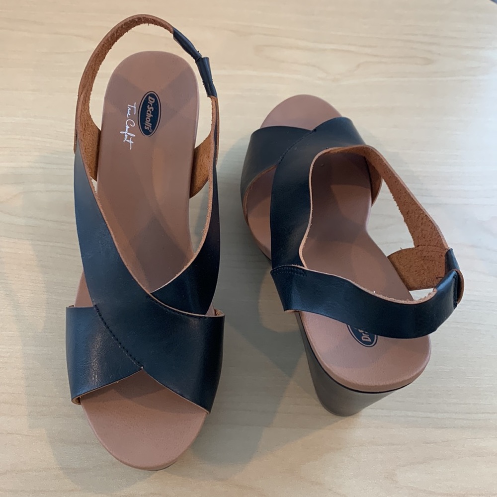 Dr Scholls Black Open Toe Block Wedge - image 6